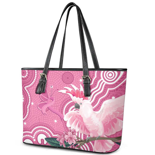 Australia Breast Cancer Awareness Leather Tote Bag Pink Cockatoo Ribbon Aboriginal Art - Aussie Hoodie