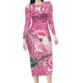 Australia Breast Cancer Awareness Long Sleeve Bodycon Dress Pink Cockatoo Ribbon Aboriginal Art - Aussie Hoodie