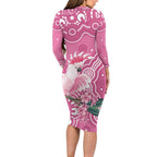 Australia Breast Cancer Awareness Long Sleeve Bodycon Dress Pink Cockatoo Ribbon Aboriginal Art - Aussie Hoodie