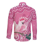 Australia Breast Cancer Awareness Long Sleeve Button Shirt Pink Cockatoo Ribbon Aboriginal Art - Aussie Hoodie