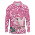Australia Breast Cancer Awareness Long Sleeve Polo Shirt Pink Cockatoo Ribbon Aboriginal Art - Aussie Hoodie