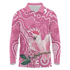 Australia Breast Cancer Awareness Long Sleeve Polo Shirt Pink Cockatoo Ribbon Aboriginal Art - Aussie Hoodie