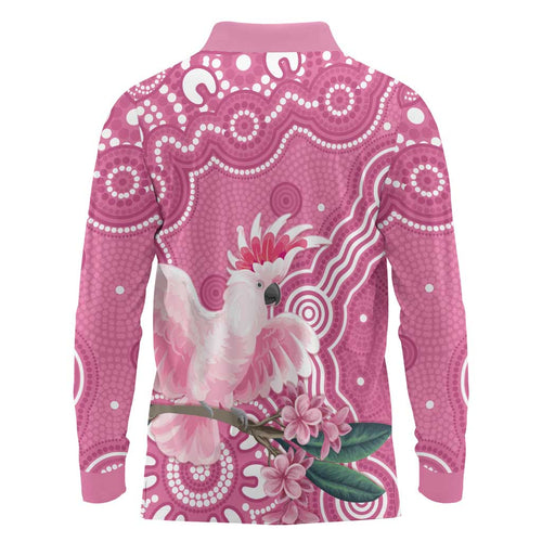 Australia Breast Cancer Awareness Long Sleeve Polo Shirt Pink Cockatoo Ribbon Aboriginal Art - Aussie Hoodie