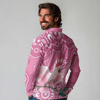Australia Breast Cancer Awareness Long Sleeve Polo Shirt Pink Cockatoo Ribbon Aboriginal Art - Aussie Hoodie