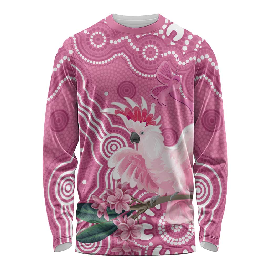 Australia Breast Cancer Awareness Long Sleeve Shirt Pink Cockatoo Ribbon Aboriginal Art - Aussie Hoodie