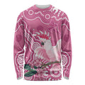 Australia Breast Cancer Awareness Long Sleeve Shirt Pink Cockatoo Ribbon Aboriginal Art - Aussie Hoodie