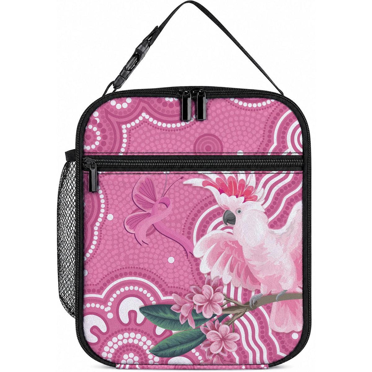 Australia Breast Cancer Awareness Lunch Bag Pink Cockatoo Ribbon Aboriginal Art