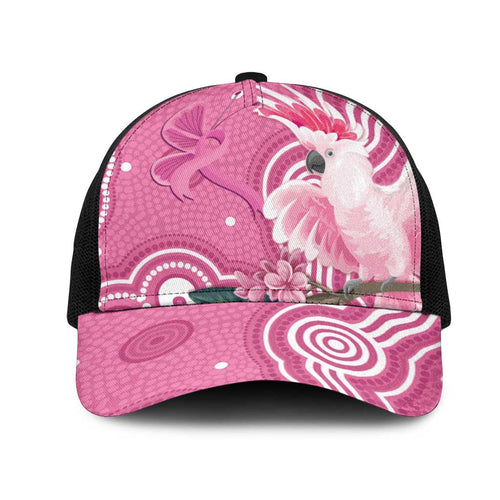 Australia Breast Cancer Awareness Mesh Trucker Cap Pink Cockatoo Ribbon Aboriginal Art - Aussie Hoodie