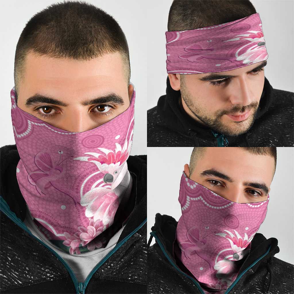 Australia Breast Cancer Awareness Neck Gaiter Pink Cockatoo Ribbon Aboriginal Art - Aussie Hoodie