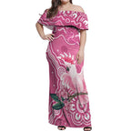 Australia Breast Cancer Awareness Off Shoulder Maxi Dress Pink Cockatoo Ribbon Aboriginal Art - Aussie Hoodie