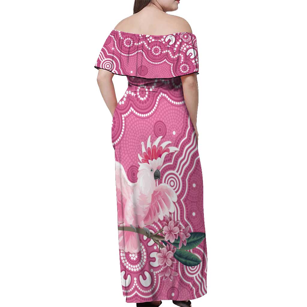 Australia Breast Cancer Awareness Off Shoulder Maxi Dress Pink Cockatoo Ribbon Aboriginal Art - Aussie Hoodie