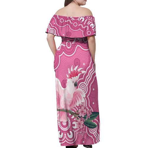 Australia Breast Cancer Awareness Off Shoulder Maxi Dress Pink Cockatoo Ribbon Aboriginal Art - Aussie Hoodie