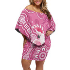 Australia Breast Cancer Awareness Off Shoulder Short Dress Pink Cockatoo Ribbon Aboriginal Art - Aussie Hoodie
