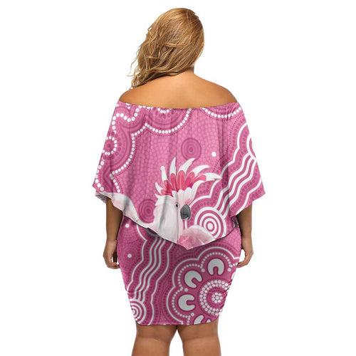Australia Breast Cancer Awareness Off Shoulder Short Dress Pink Cockatoo Ribbon Aboriginal Art - Aussie Hoodie