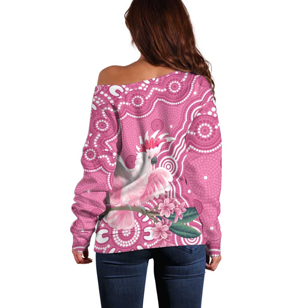 Australia Breast Cancer Awareness Off Shoulder Sweater Pink Cockatoo Ribbon Aboriginal Art - Aussie Hoodie
