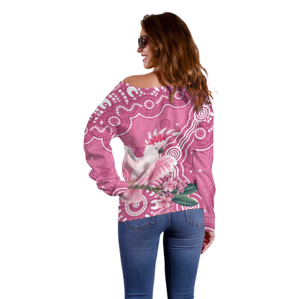 Australia Breast Cancer Awareness Off Shoulder Sweater Pink Cockatoo Ribbon Aboriginal Art - Aussie Hoodie