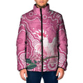 Australia Breast Cancer Awareness Padded Jacket Pink Cockatoo Ribbon Aboriginal Art - Aussie Hoodie