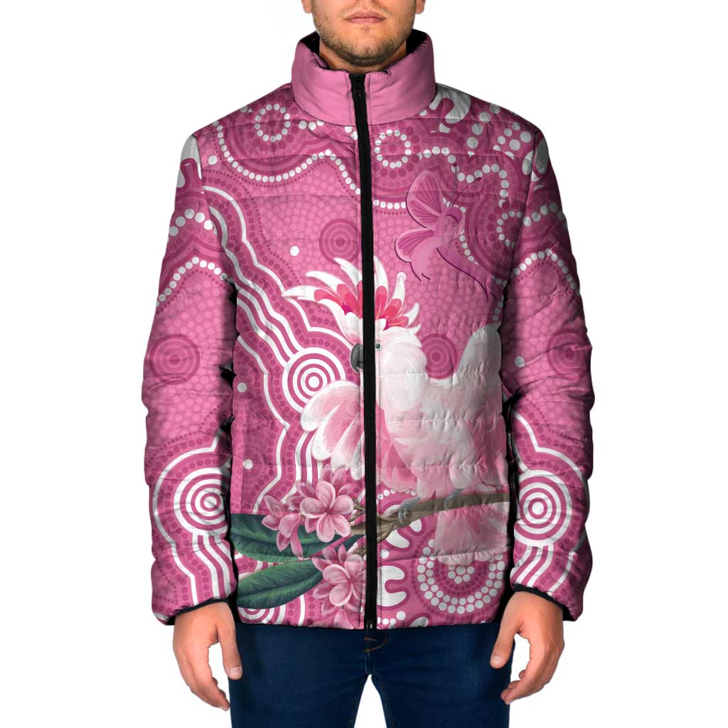 Australia Breast Cancer Awareness Padded Jacket Pink Cockatoo Ribbon Aboriginal Art - Aussie Hoodie