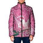 Australia Breast Cancer Awareness Padded Jacket Pink Cockatoo Ribbon Aboriginal Art - Aussie Hoodie