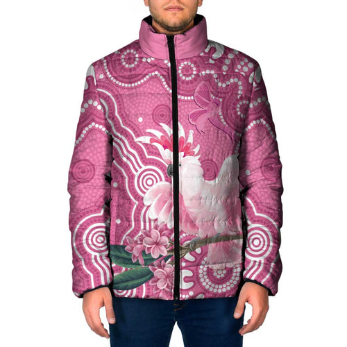 Australia Breast Cancer Awareness Padded Jacket Pink Cockatoo Ribbon Aboriginal Art - Aussie Hoodie