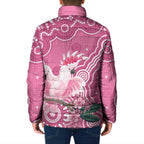 Australia Breast Cancer Awareness Padded Jacket Pink Cockatoo Ribbon Aboriginal Art - Aussie Hoodie