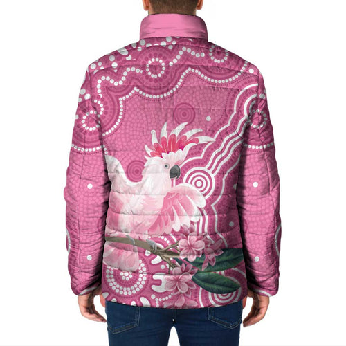 Australia Breast Cancer Awareness Padded Jacket Pink Cockatoo Ribbon Aboriginal Art - Aussie Hoodie