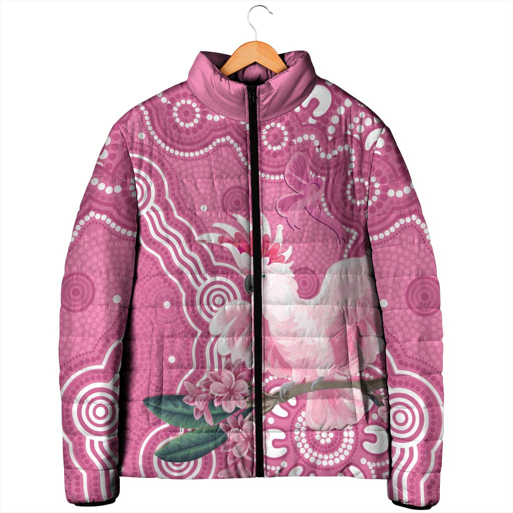 Australia Breast Cancer Awareness Padded Jacket Pink Cockatoo Ribbon Aboriginal Art - Aussie Hoodie