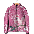Australia Breast Cancer Awareness Padded Jacket Pink Cockatoo Ribbon Aboriginal Art - Aussie Hoodie
