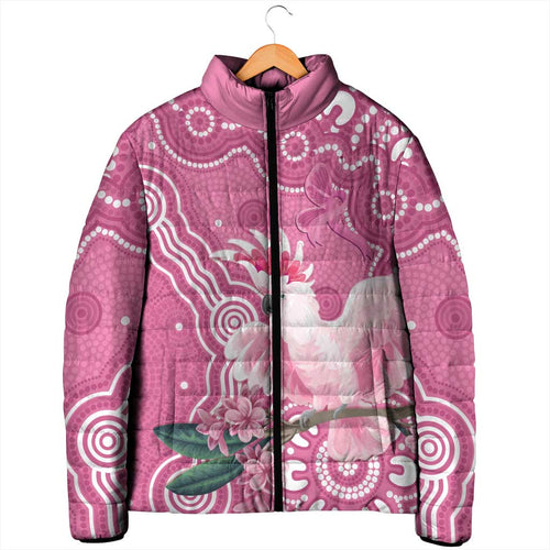 Australia Breast Cancer Awareness Padded Jacket Pink Cockatoo Ribbon Aboriginal Art - Aussie Hoodie