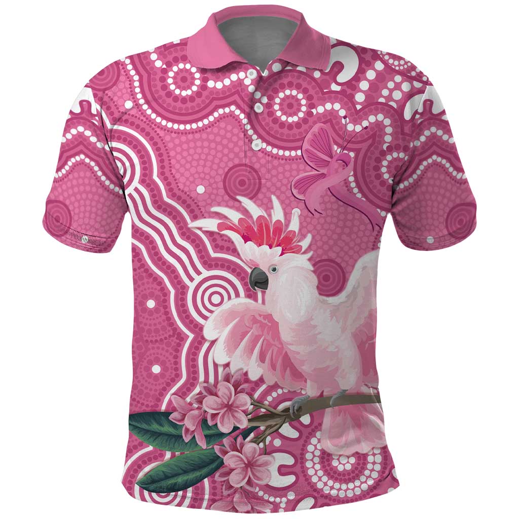 Australia Breast Cancer Awareness Polo Shirt Pink Cockatoo Ribbon Aboriginal Art - Aussie Hoodie