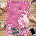 Australia Breast Cancer Awareness Puzzle Pink Cockatoo Ribbon Aboriginal Art - Aussie Hoodie