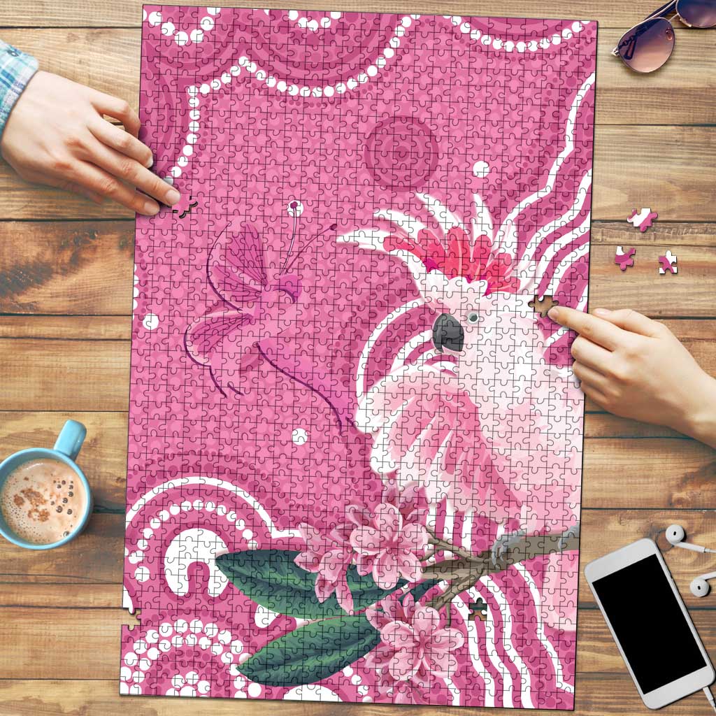 Australia Breast Cancer Awareness Puzzle Pink Cockatoo Ribbon Aboriginal Art - Aussie Hoodie