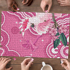 Australia Breast Cancer Awareness Puzzle Pink Cockatoo Ribbon Aboriginal Art - Aussie Hoodie