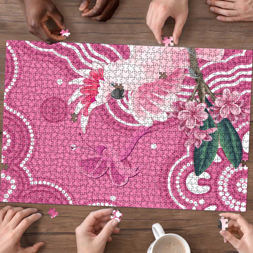 Australia Breast Cancer Awareness Puzzle Pink Cockatoo Ribbon Aboriginal Art - Aussie Hoodie