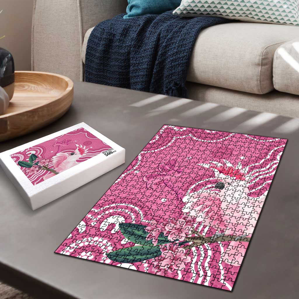 Australia Breast Cancer Awareness Puzzle Pink Cockatoo Ribbon Aboriginal Art - Aussie Hoodie