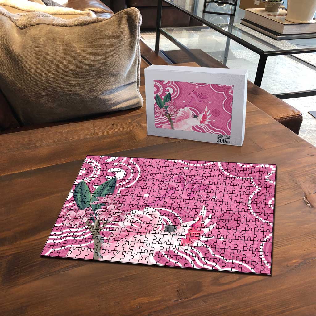 Australia Breast Cancer Awareness Puzzle Pink Cockatoo Ribbon Aboriginal Art - Aussie Hoodie