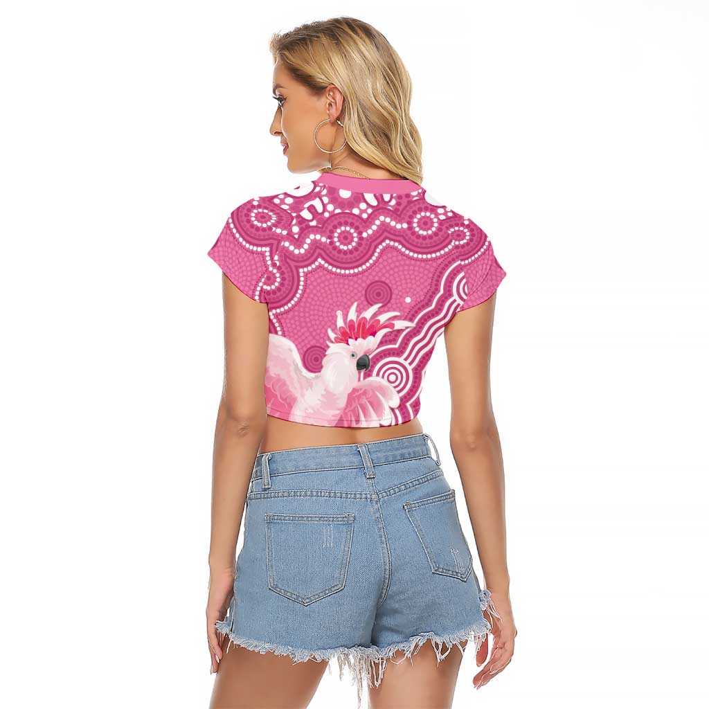 Australia Breast Cancer Awareness Raglan Cropped T Shirt Pink Cockatoo Ribbon Aboriginal Art - Aussie Hoodie