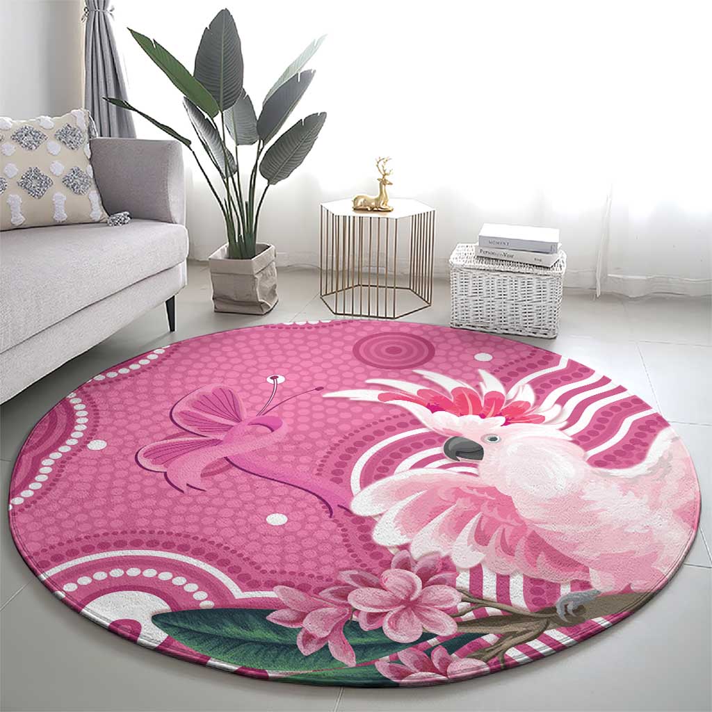 Australia Breast Cancer Awareness Round Carpet Pink Cockatoo Ribbon Aboriginal Art - Aussie Hoodie