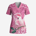 Australia Breast Cancer Awareness Scrub Top Pink Cockatoo Ribbon Aboriginal Art - Aussie Hoodie