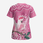 Australia Breast Cancer Awareness Scrub Top Pink Cockatoo Ribbon Aboriginal Art - Aussie Hoodie