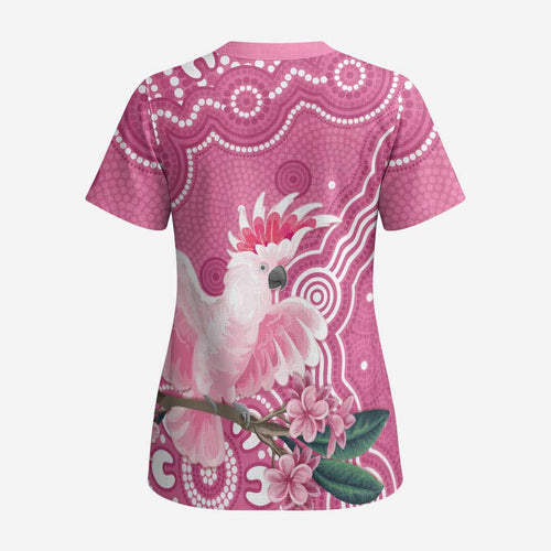 Australia Breast Cancer Awareness Scrub Top Pink Cockatoo Ribbon Aboriginal Art - Aussie Hoodie
