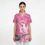 Australia Breast Cancer Awareness Scrub Top Pink Cockatoo Ribbon Aboriginal Art - Aussie Hoodie