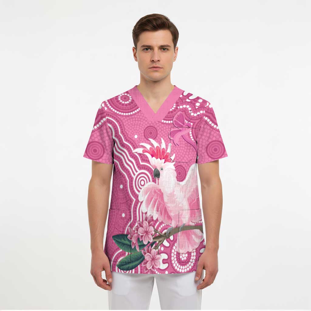 Australia Breast Cancer Awareness Scrub Top Pink Cockatoo Ribbon Aboriginal Art - Aussie Hoodie