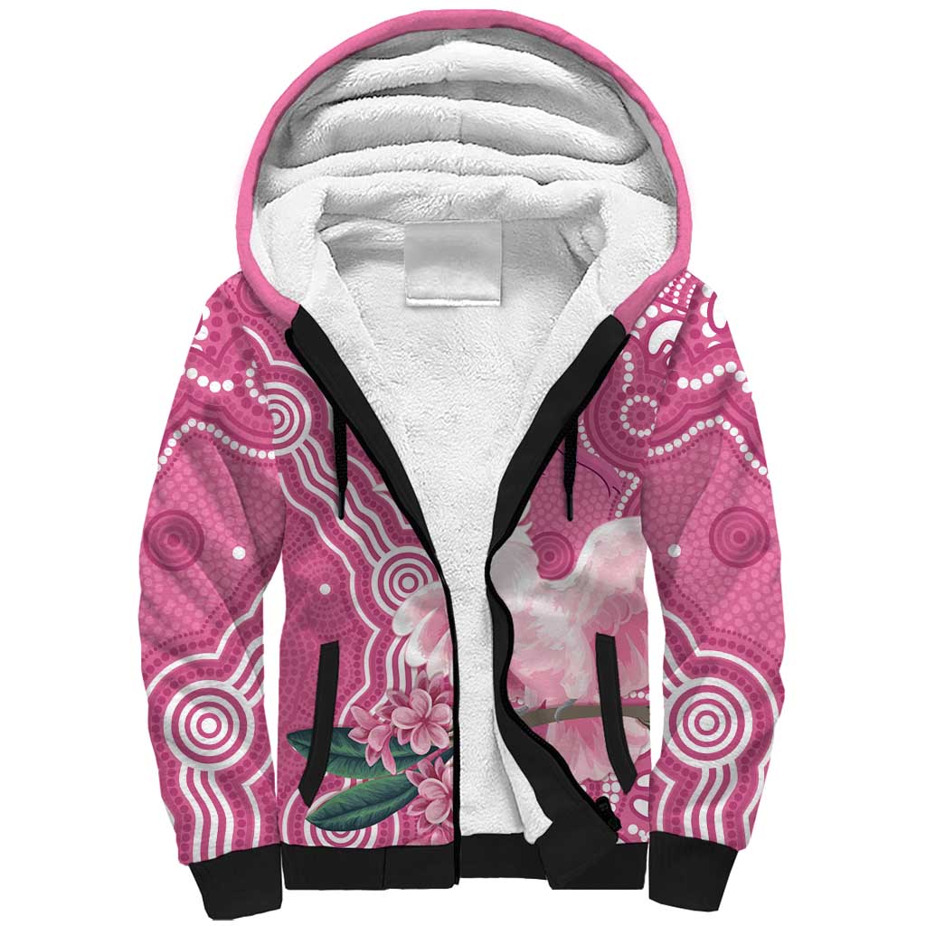 Australia Breast Cancer Awareness Sherpa Hoodie Pink Cockatoo Ribbon Aboriginal Art - Aussie Hoodie