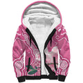 Australia Breast Cancer Awareness Sherpa Hoodie Pink Cockatoo Ribbon Aboriginal Art - Aussie Hoodie