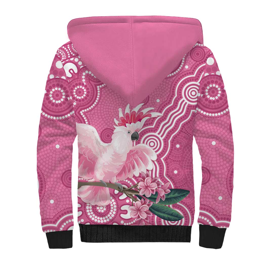 Australia Breast Cancer Awareness Sherpa Hoodie Pink Cockatoo Ribbon Aboriginal Art - Aussie Hoodie