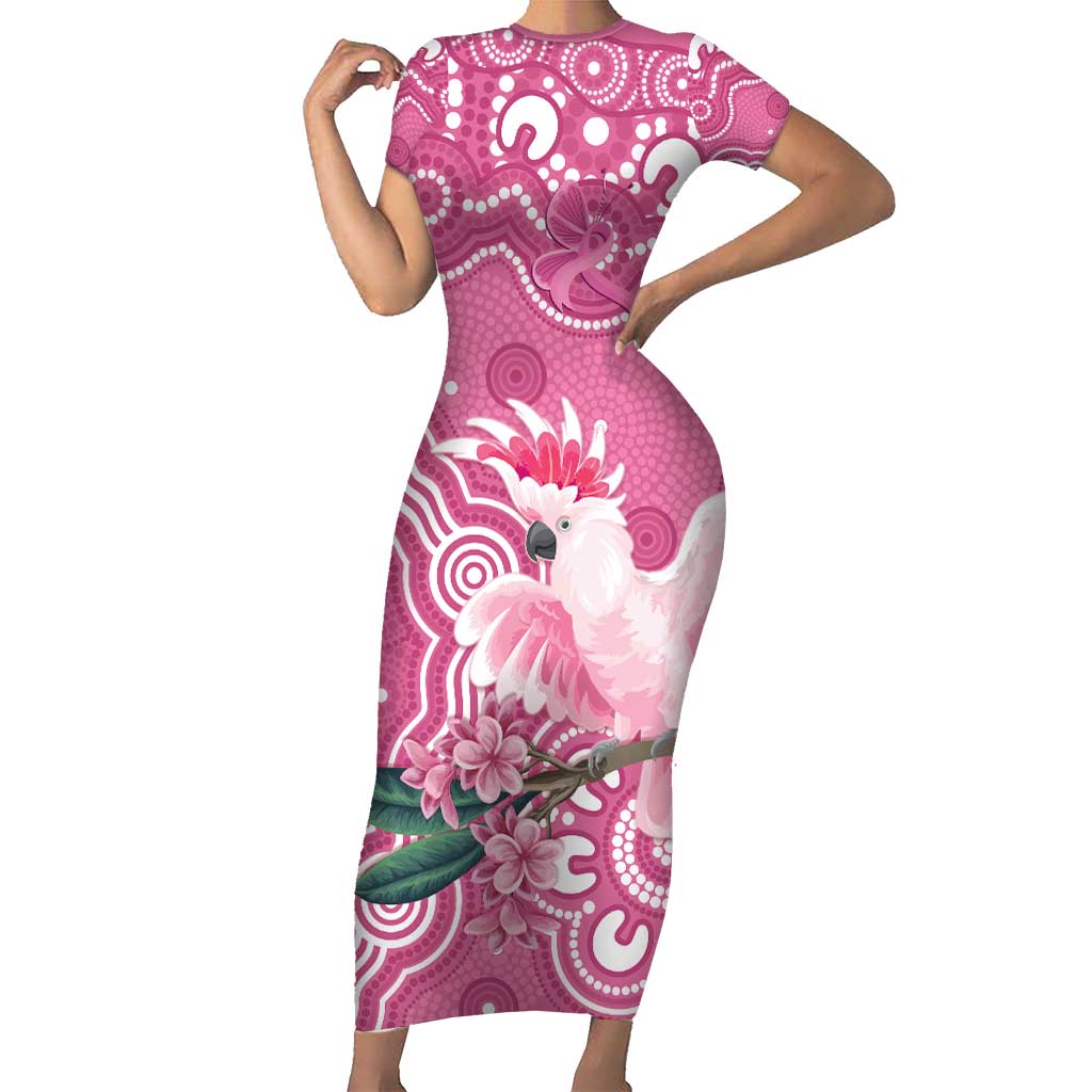 Australia Breast Cancer Awareness Short Sleeve Bodycon Dress Pink Cockatoo Ribbon Aboriginal Art - Aussie Hoodie