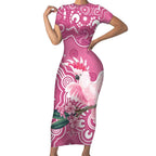 Australia Breast Cancer Awareness Short Sleeve Bodycon Dress Pink Cockatoo Ribbon Aboriginal Art - Aussie Hoodie