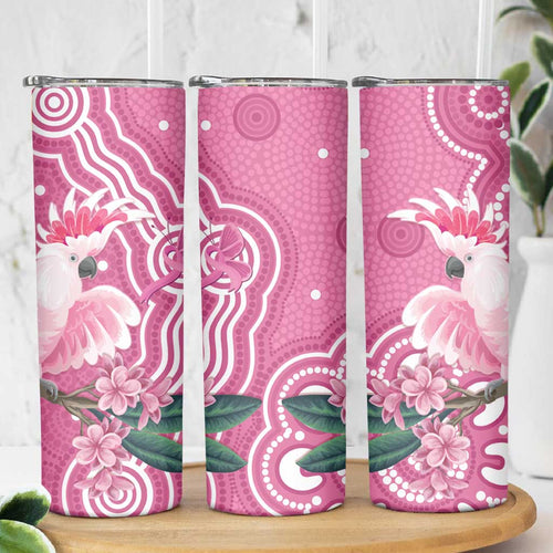 Australia Breast Cancer Awareness Skinny Tumbler Pink Cockatoo Ribbon Aboriginal Art - Aussie Hoodie