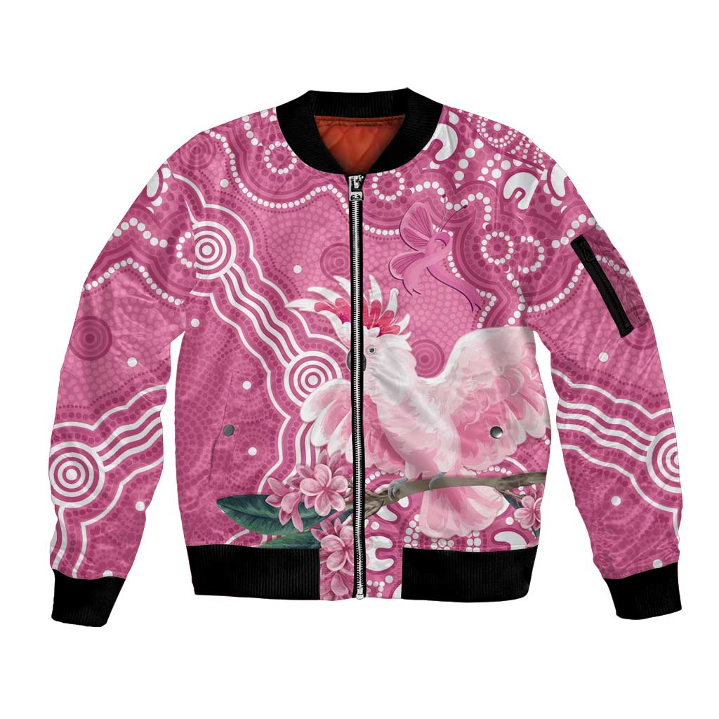 Australia Breast Cancer Awareness Sleeve Zip Bomber Jacket Pink Cockatoo Ribbon Aboriginal Art - Aussie Hoodie